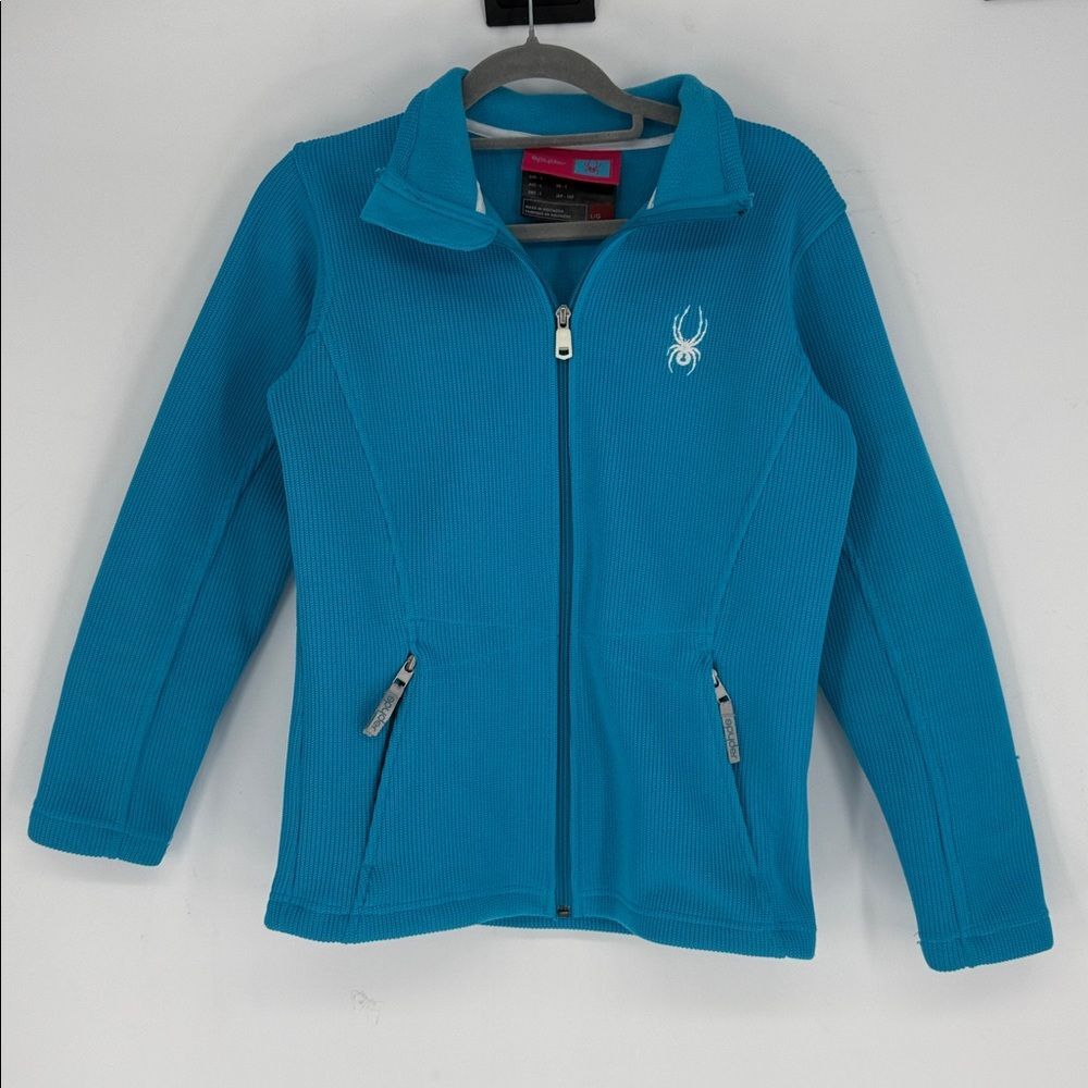 Spyder Core Full Zip Jacket GIRLS Large Turquoise Blue Sweater Fleece Lined KIDS
